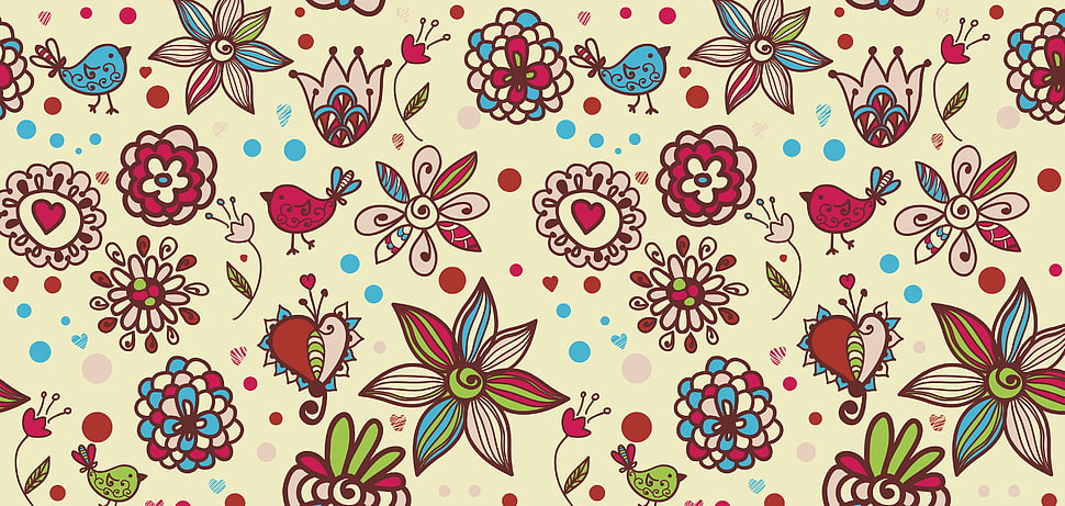white, red and blue floral wallpaper HD wallpaper