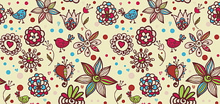 white, red and blue floral wallpaper