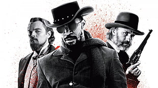 three men in black suits digital wallpaper, movies, Django Unchained, Leonardo DiCaprio, selective coloring
