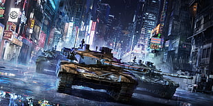 three battle tanks digital wallpaper