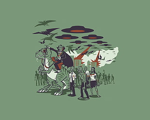 vampire with zombie army clip-art, minimalism, zombies, dinosaurs, UFO HD wallpaper