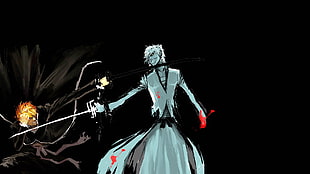 sword fighting cartoon fight scene, Bleach, Kurosaki Ichigo, Hollow, black background HD wallpaper