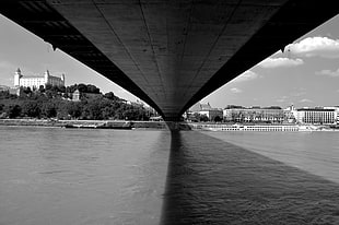monochrome, bridge, river, castle HD wallpaper