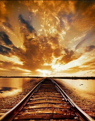 black train rail, sky