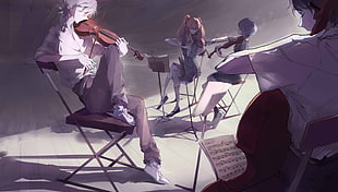 anime characters playing music instrument sketch, Neon Genesis Evangelion, Ayanami Rei, Asuka Langley Soryu, Ikari Shinji