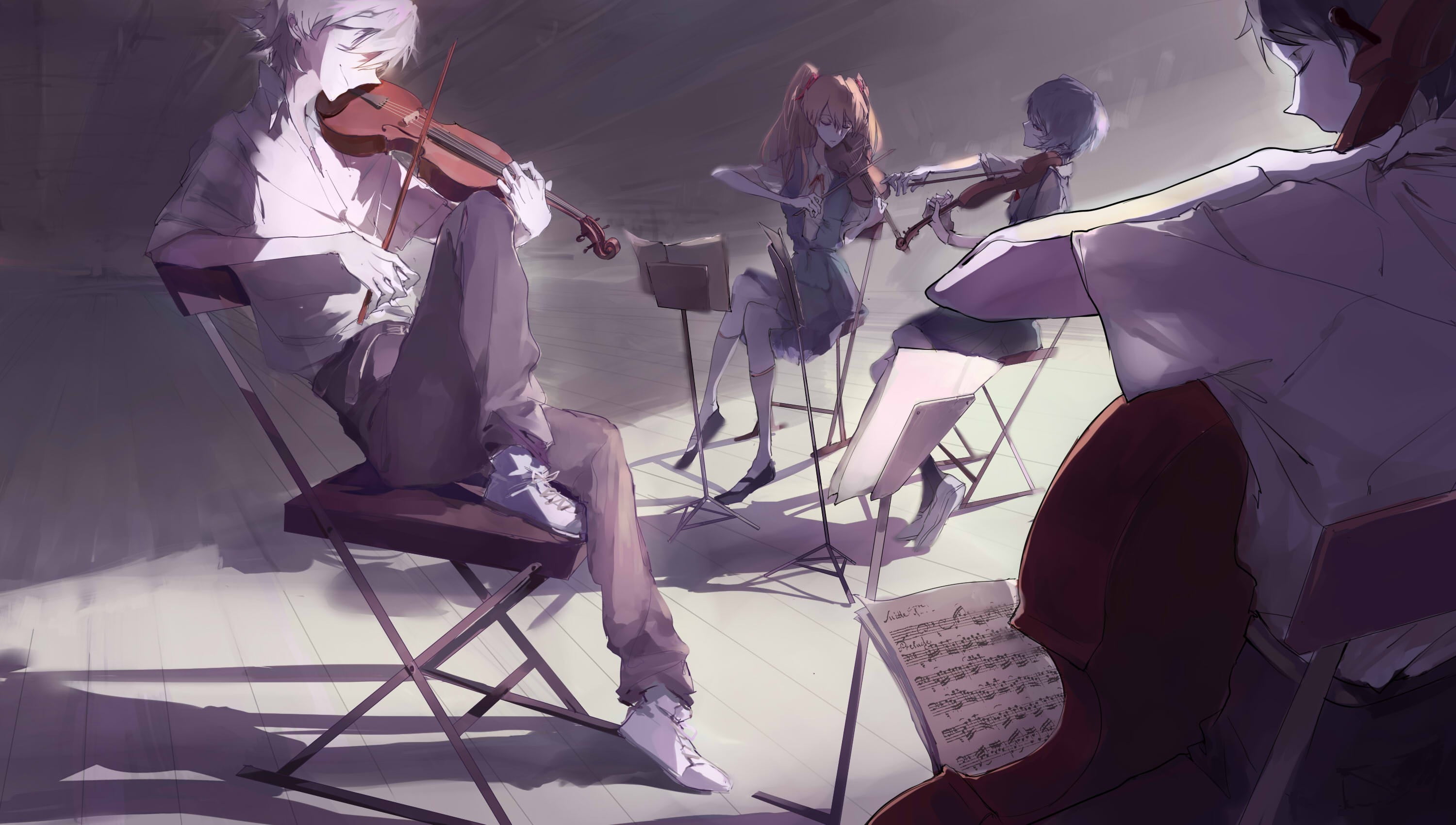 Anime characters playing music instrument sketch, Neon Genesis Evangelion,  Ayanami Rei, Asuka Langley Soryu, Ikari Shinji HD wallpaper | Wallpaper  Flare