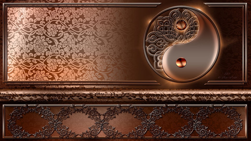 gray and brown yin and yang, Yin and Yang, digital art HD wallpaper