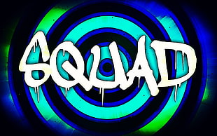 Squad text, blue, green, white, graffiti