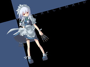 female in white and blue maiden dress anime character
