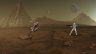 two Star Wars character battling