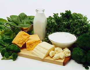 cheese, milk, cream and vegetables