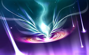 purple and teal shooting star digital wallpaper