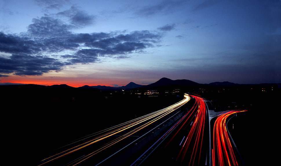 timelapse photograph of highway HD wallpaper