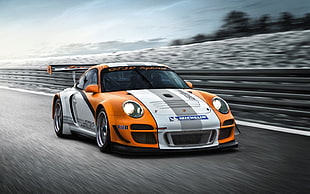 orange and white Porsche 911 coupe, car, Porsche