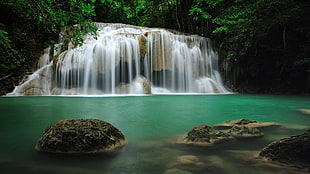 brown rock, peace, peaceful, waterfall, nature
