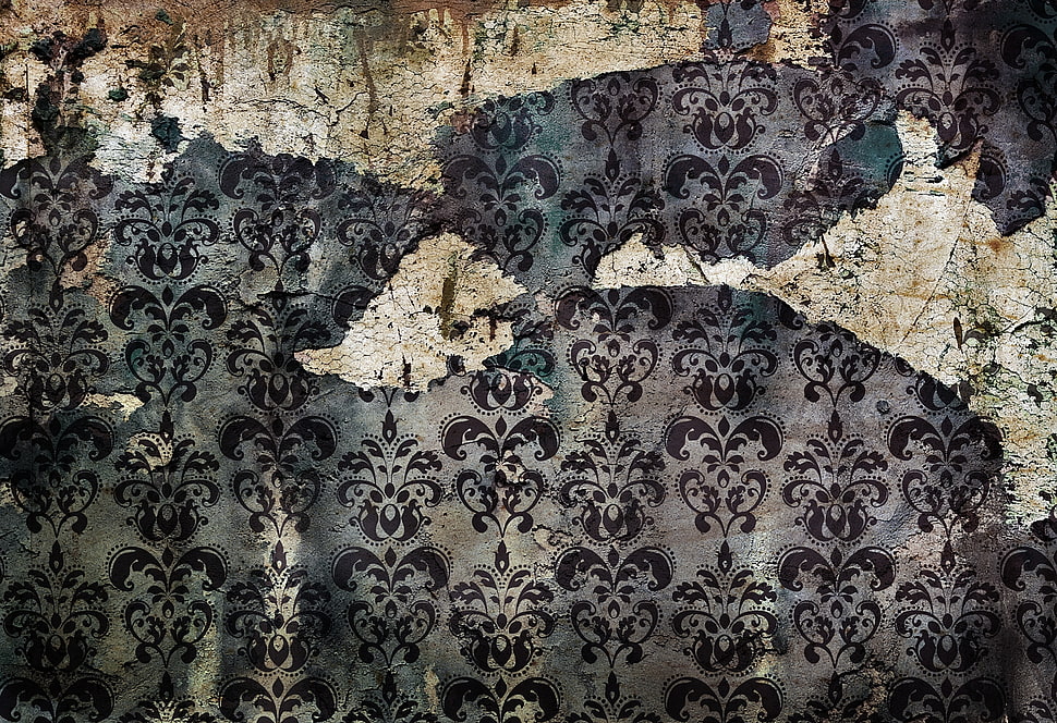 black and white damask print textile HD wallpaper