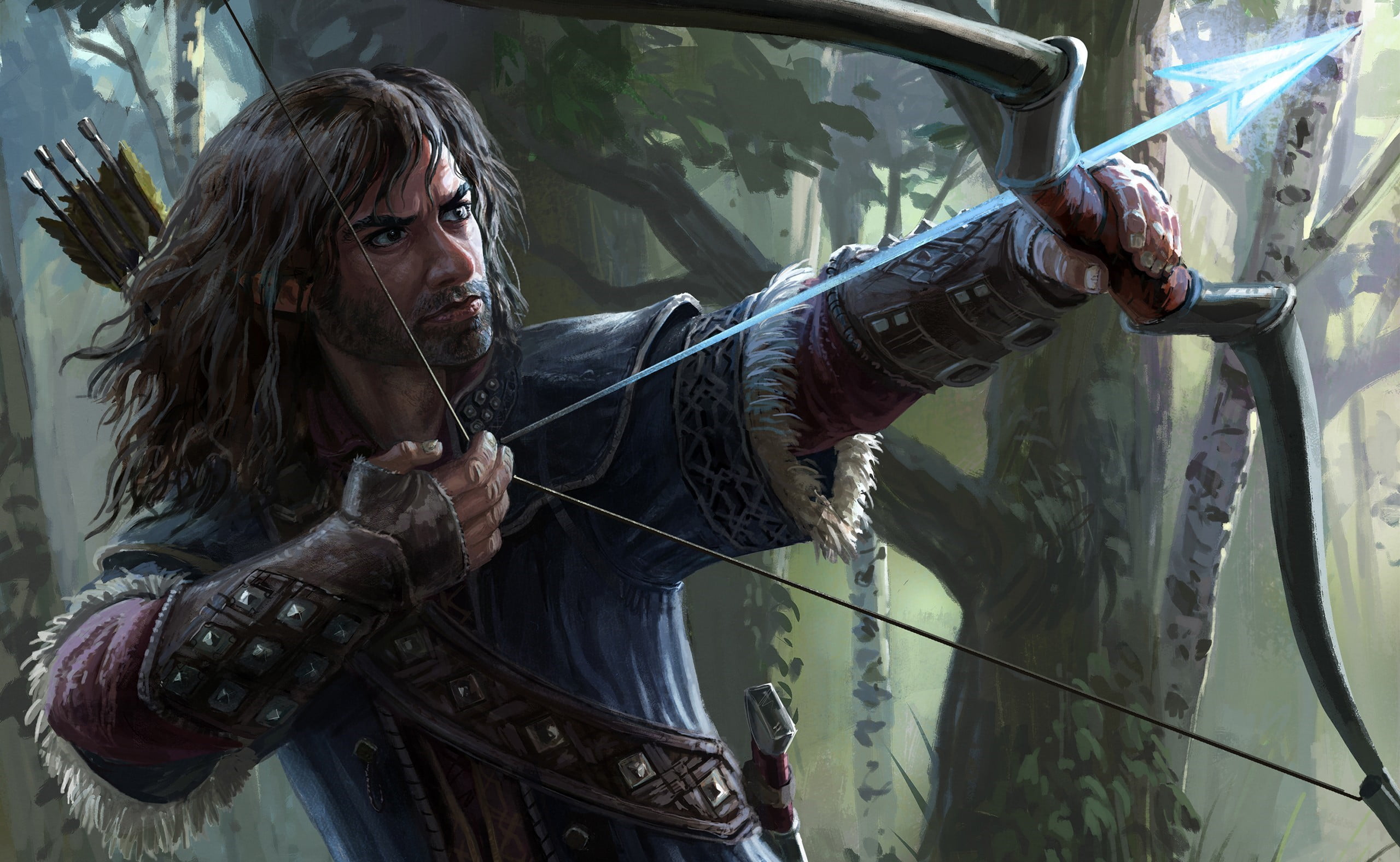 man holding brown bow digital wallpaper, fantasy art