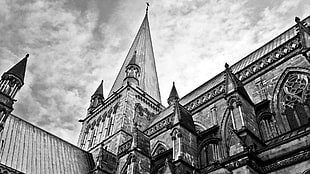 grayscale photo of cathedral, Trondheim, Norway, church, cathedral