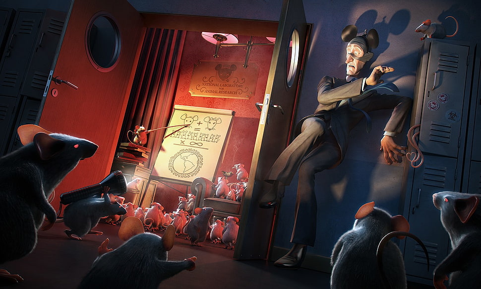 mouse lot illustration, mice, men, lockers, 3D HD wallpaper