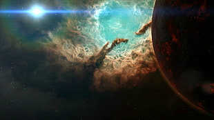 beige nebula, space, nebula, planet