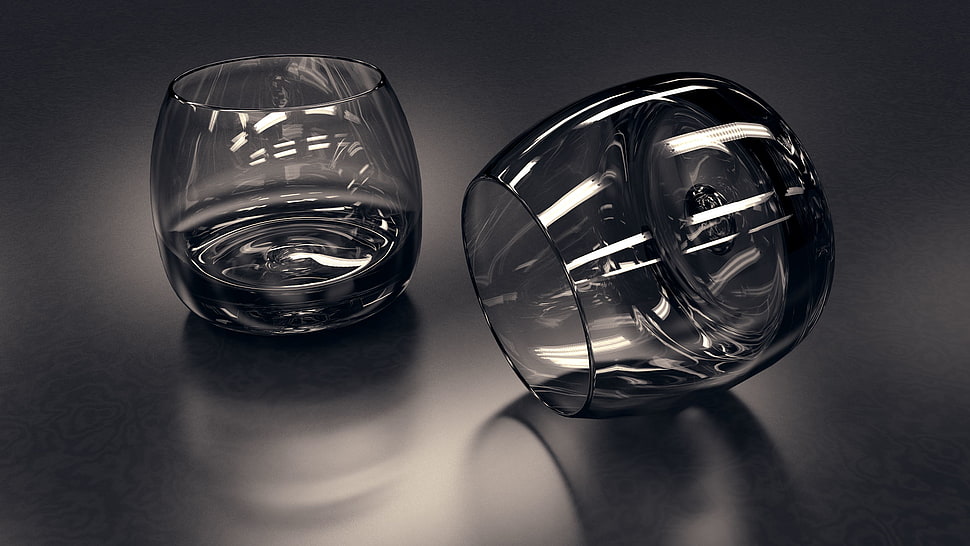 two clear goblet glasses, glass, simple, monochrome, lying down HD wallpaper