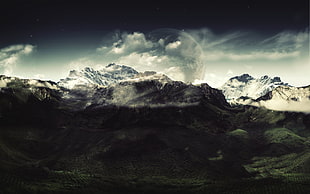 blue and white mountain, mountains, clouds, dark, nature