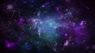 purple and teal nebula, space, digital art, space art HD wallpaper