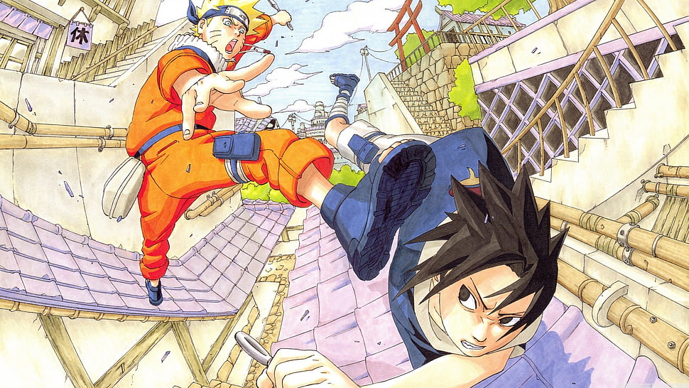 Ozumaki Naruto, anime, Uzumaki Naruto, Uchiha Sasuke, anime boys HD wallpaper