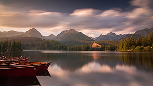body of water, lake, nature, boat, mountains
