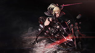 Saber Alter anime character wallpaper, Fate/Grand Order, Saber Alter, thigh-highs, gloves HD wallpaper
