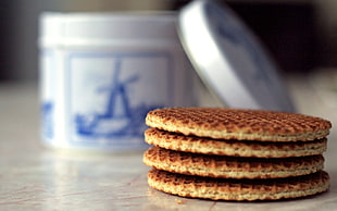 selective-focus photography stack of cookies