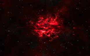 red galaxy wallpaper, space, stars, digital art