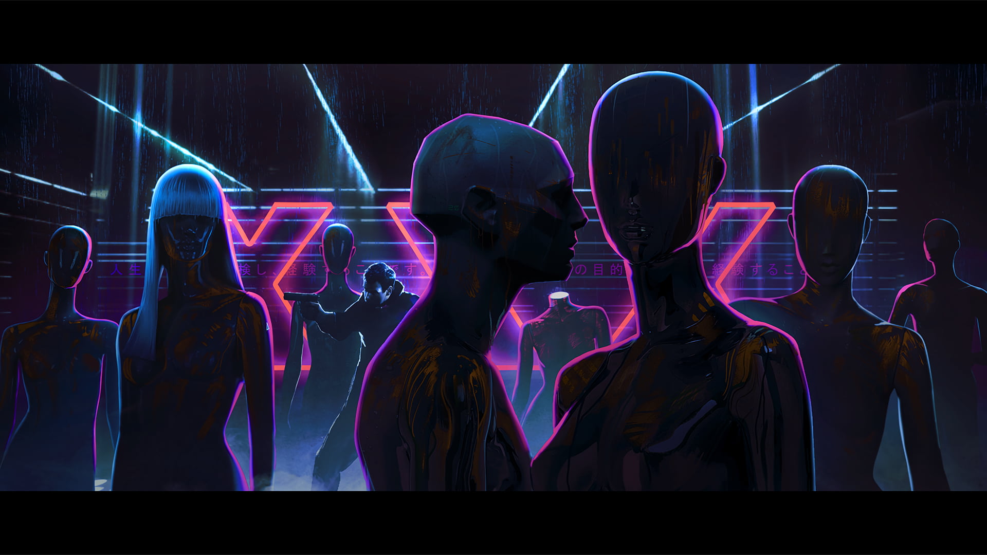 artwork of people, digital art, neon, futuristic, cyber