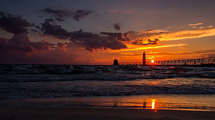 silhouette of lighthouse, nature, landscape, sky, Sun HD wallpaper