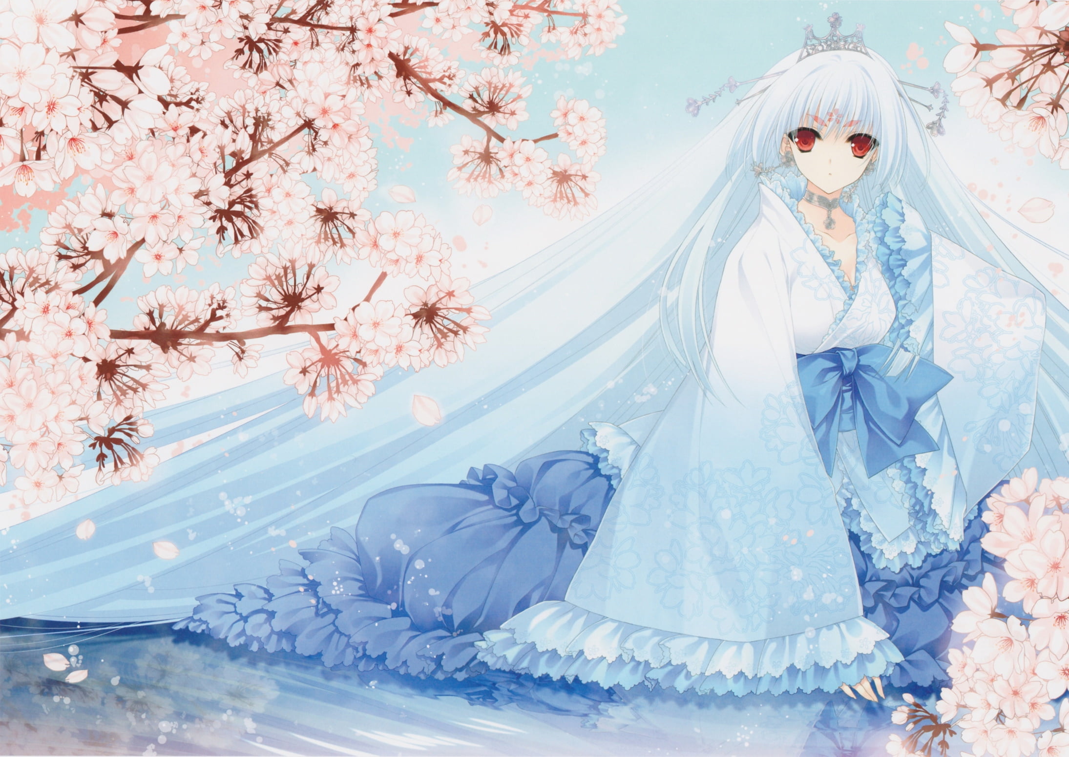 girl anime character with blue and white dress