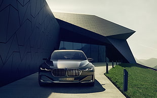 black BMW car, nature, landscape, modern, architecture HD wallpaper