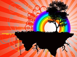 island with rainbow wallpaper, digital art