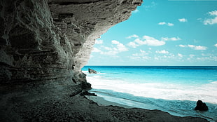 blue sea, landscape, beach, cliff, sea HD wallpaper
