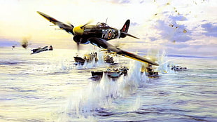 black and yellow military plane, World War II, airplane, aircraft, Hawker Typhoon