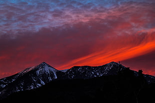 red sky phenomenon, Mountains, Sunset, Sky