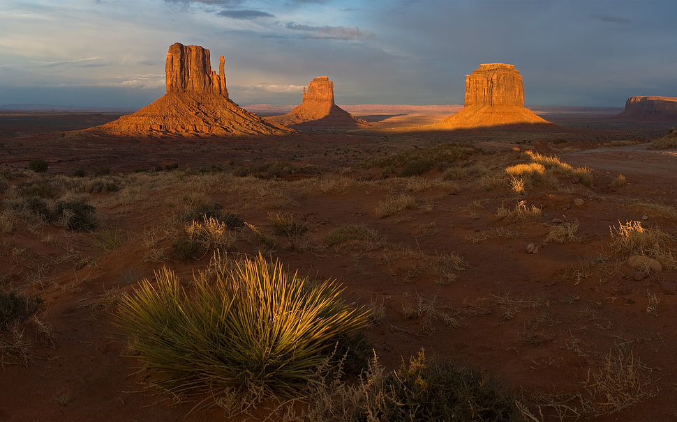 Canyon under cloudy blue sky HD wallpaper