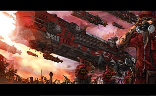 red and black spacecraft digital wallpaper, science fiction