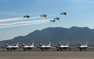 five white fighter plane jets, airplane