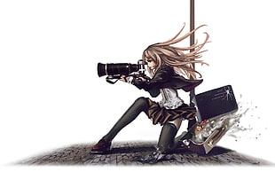 girl in black coat with DSLR camera character graphic illustration