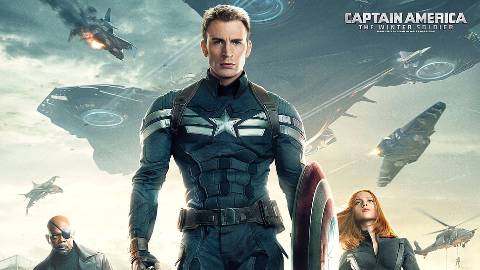 Captain America digital wallpaper, Captain America: The Winter Soldier, Samuel L. Jackson, Chris Evans, Scarlett Johansson HD wallpaper