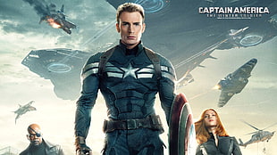Captain America digital wallpaper, Captain America: The Winter Soldier, Samuel L. Jackson, Chris Evans, Scarlett Johansson