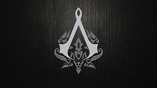 black and gray Assassin's Creed logo HD wallpaper
