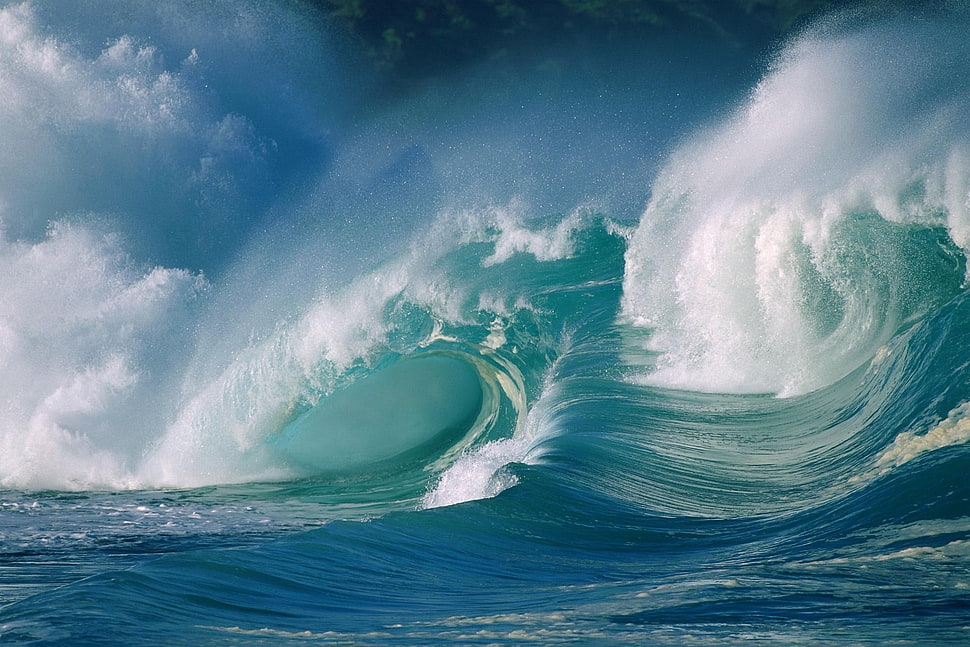 blue body of water waves photo HD wallpaper