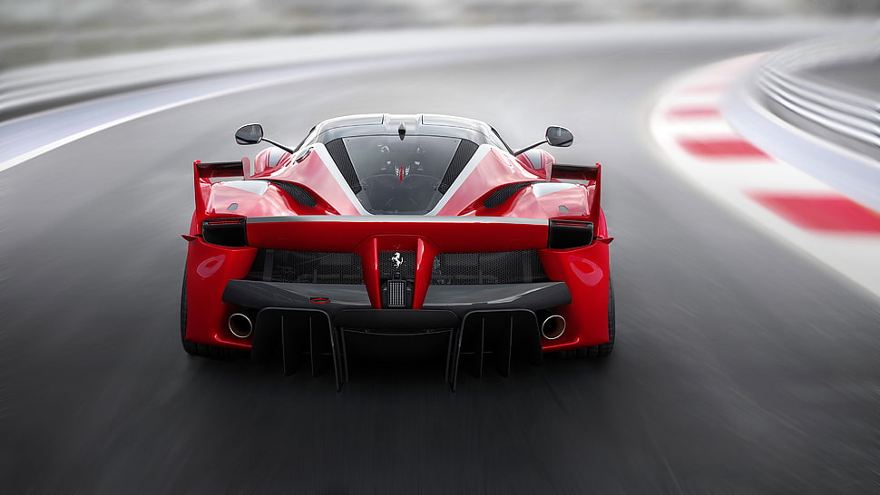black and red luxury car, Ferrari FXXK, car, race tracks, motion blur HD wallpaper