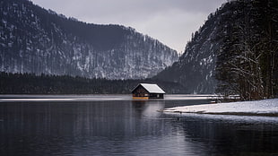 landscape photo of cabin, landscape, nature, cottage, lake